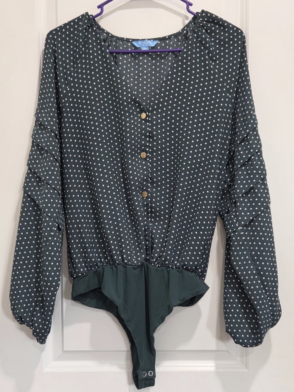 Draper James Dark Green Polka Dot Long-Sleeve Bodysuit